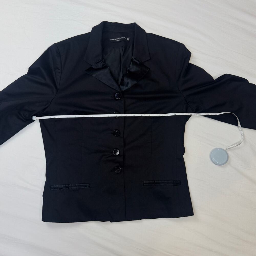 Avenue Montaigne Black Satin Lapel Blazer Women’s Size 5 Tailored Jacket Junior - Picture 11 of 13